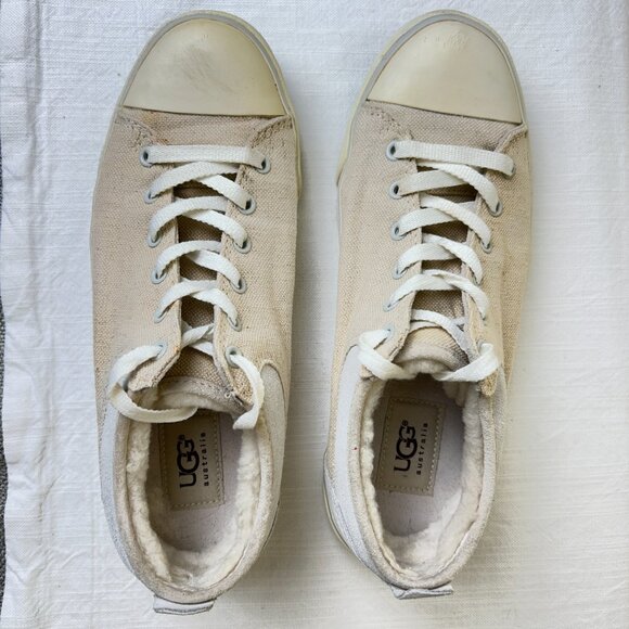 UGG Evera Lace-Up Canvas Shearling Fleece Lined Sneakers Shoes Womens Size 8 - Picture 4 of 9